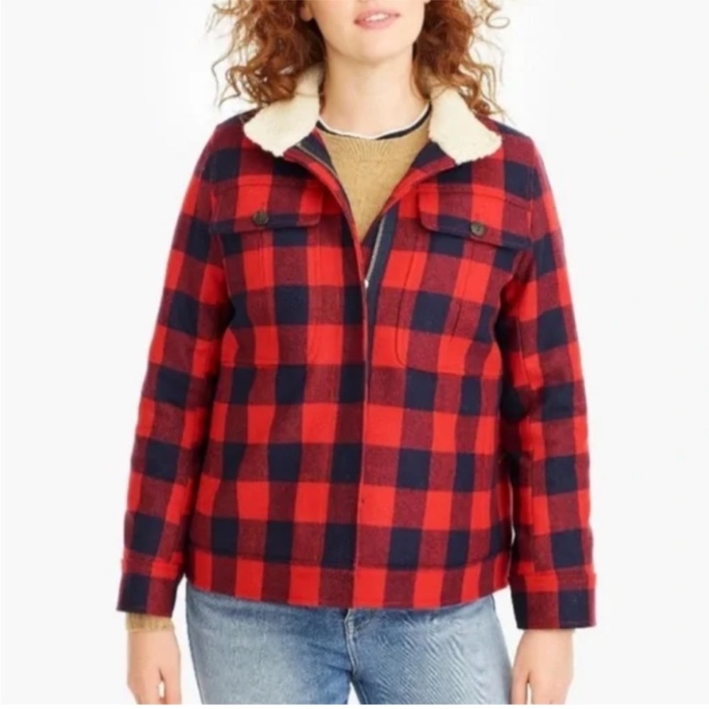 J. Crew | Wool Workwear Jacket with Sherpa Lining in Buffalo Check - size small
